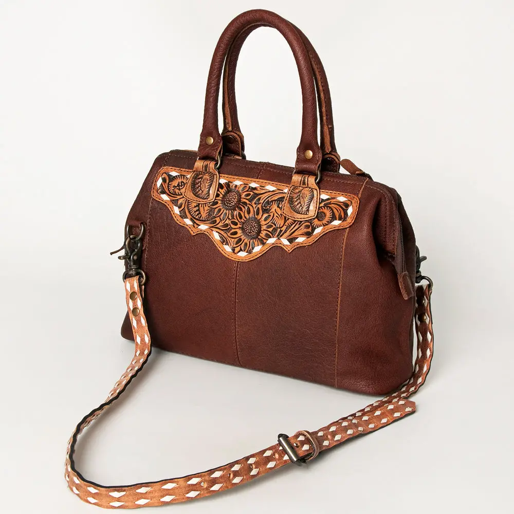 American Darling Tote Bag Western Hand Tooled Floral Genuine Leather Purse With Buck Stitched Detail And Ykk Zipper 1