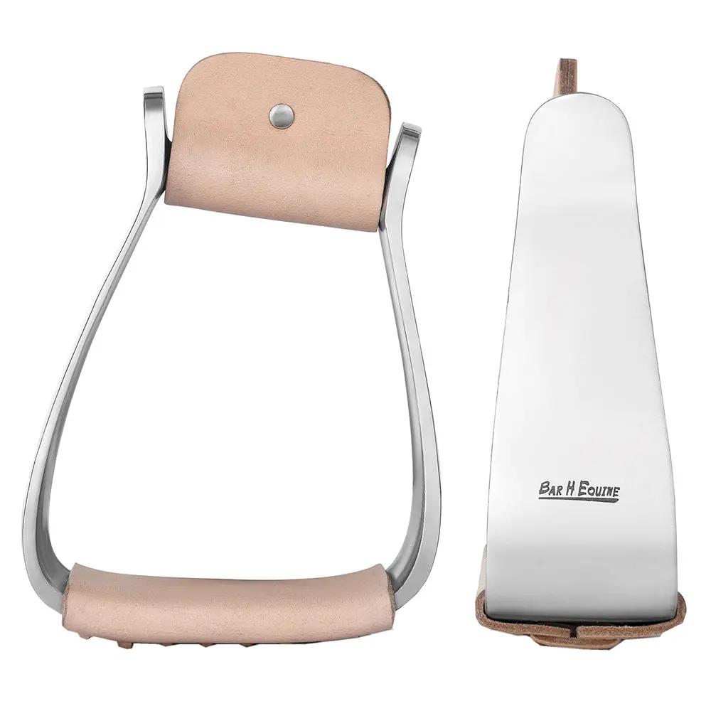 3" Wide Bar H Equine Western Horse Heavy-Duty Genuine Leather Alum. Simplicity Stirrups 1