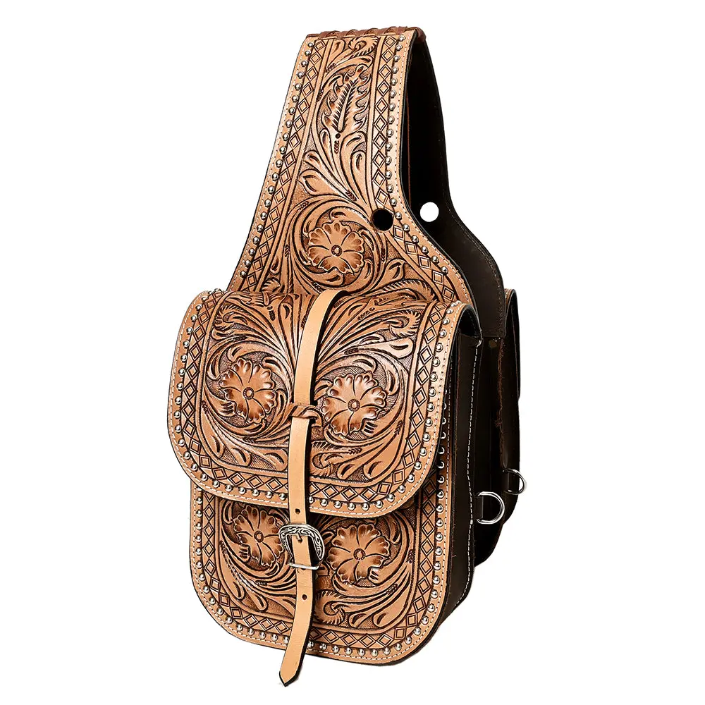 Hilason Soft Leather Horse Saddle Bag Brown | Equestrian Western Adjustable Closure 2