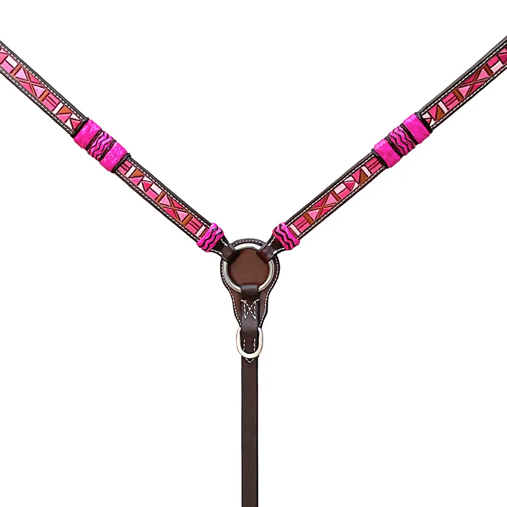 Hilason Western Horse Breast Collar Rawhide Braided American Leather Pink 1