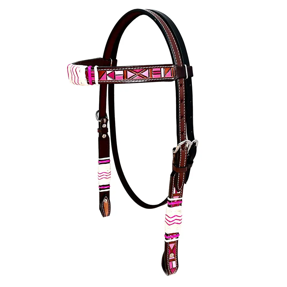 Hilason Western Horse Headstall Rawhide Braided American Leather Pink 1
