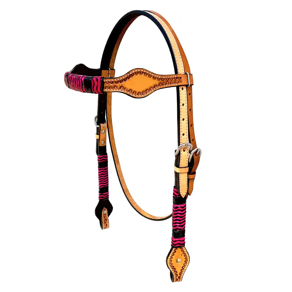 Hilason Western Horse Headstall Rawhide Braided American Leather Tan 1