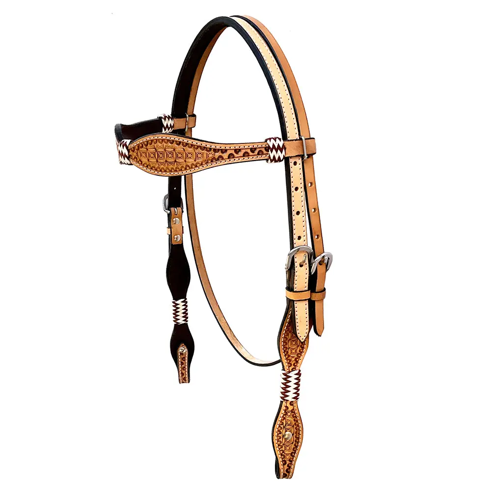 Hilason Western Horse Headstall Rawhide Braided American Leather Tan 1