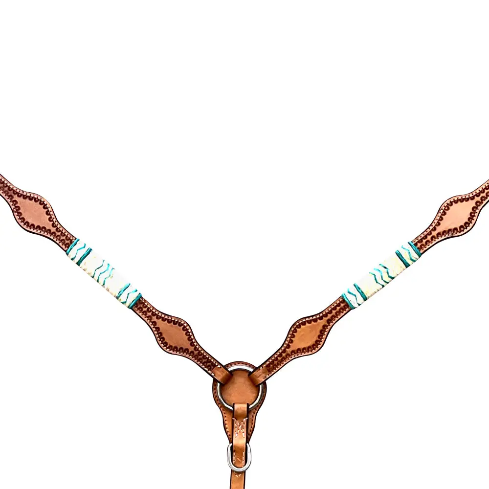Hilason Western Horse Breast Collar Rawhide Braided American Leather Tan 1