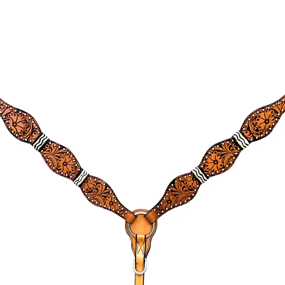 Hilason Western Horse Breast Collar Floral Rawhide Braided American Leather Tan 1