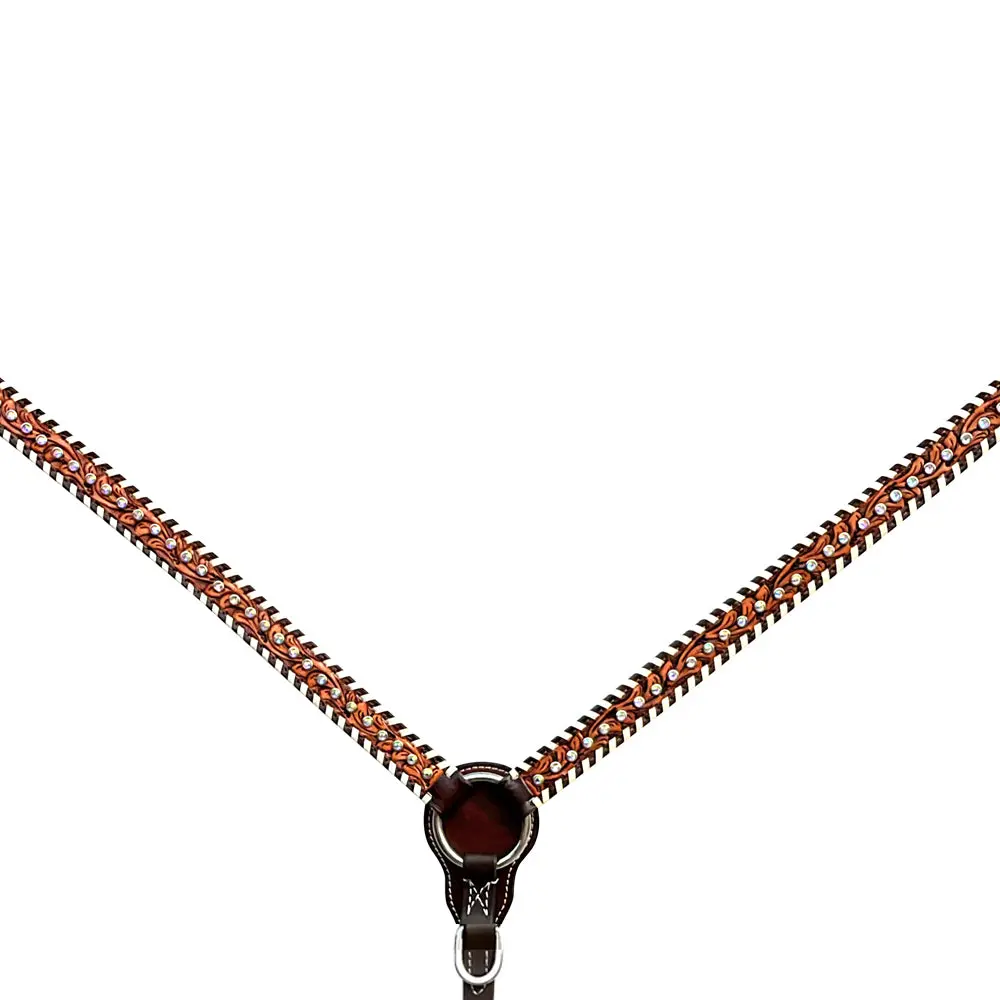 Bar H Equine Genuine Western American Leather Horse Premium Headstall & Breast Collar Set 1