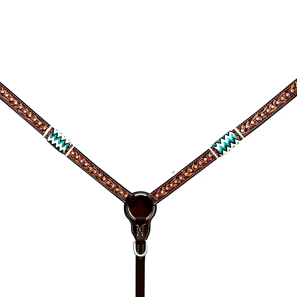 Bar H Equine Horse Genuine Leather Rawhide Stud Breast Collar ,Headstall Brown 1