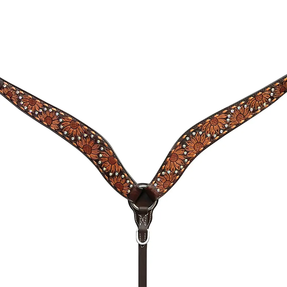 Bar H Equine Genuine Western American Leather Horse Premium Headstall & Breast Collar Set 2