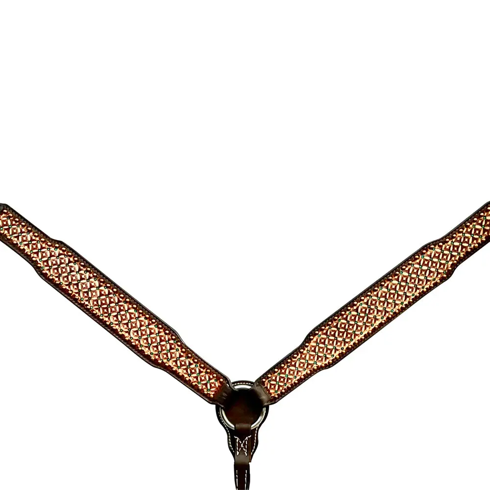Bar H Equine Horse Genuine Leather Hand Tooled Breast Collar ,Headstall Brown 1