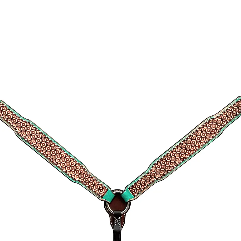 Bar H Equine Horse Genuine Leather Hand Tooled Breast Collar ,Headstall Brown 1