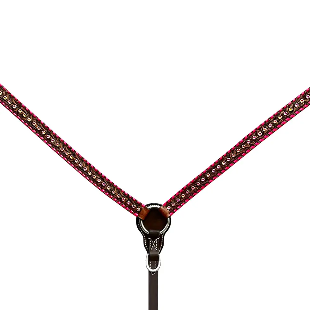 Bar H Equine Horse Genuine Leather Buckstitch Stud Breast Collar ,Headstall Brown 1