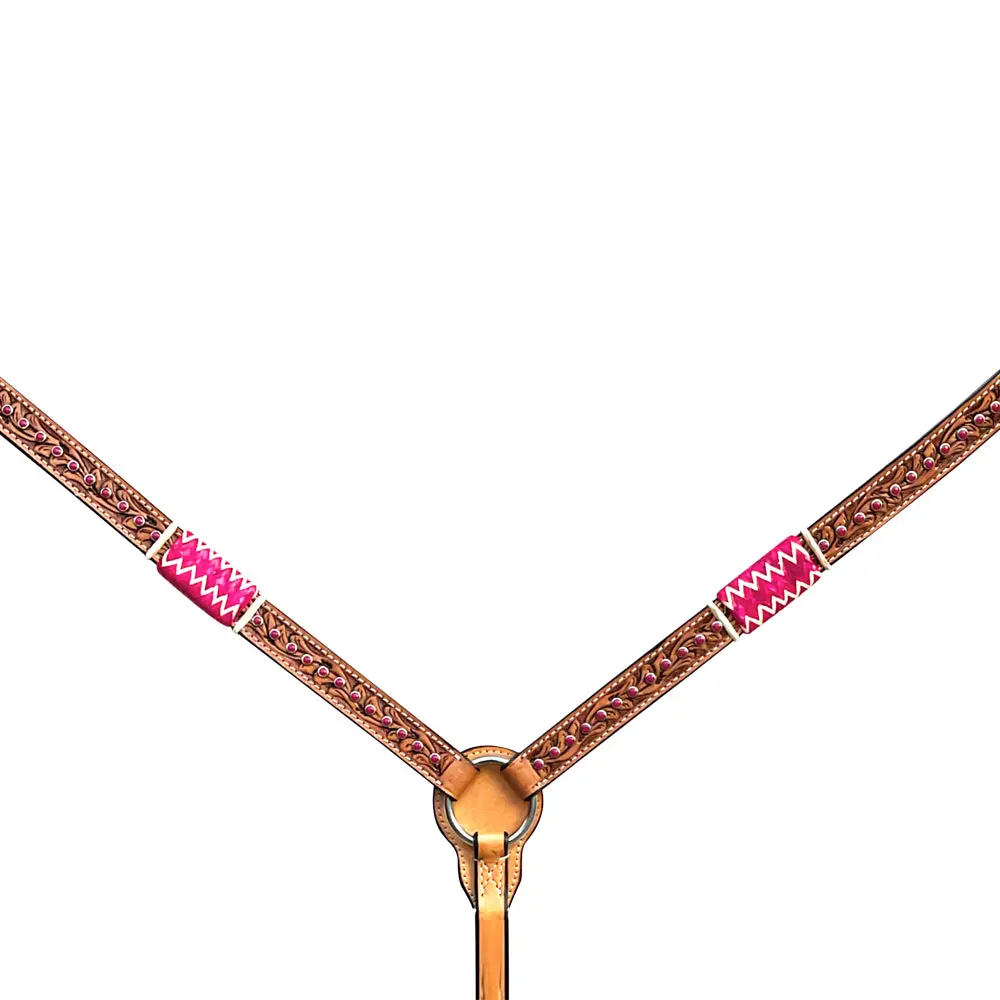 Bar H Equine Horse Genuine Leather Rawhide Stud Breast Collar ,Headstall Tan 2