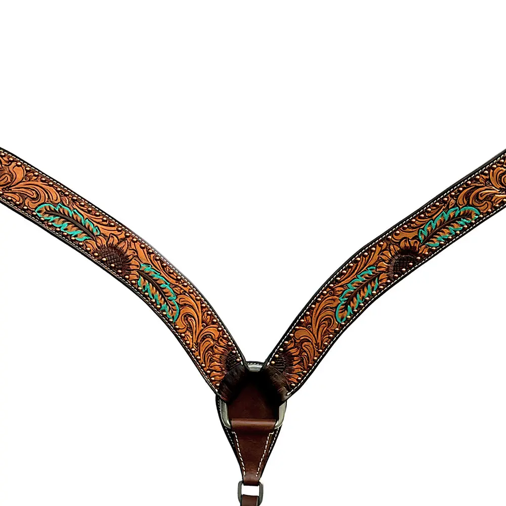 Bar H Equine Genuine Western American Leather Horse Premium Headstall & Breast Collar Set 1
