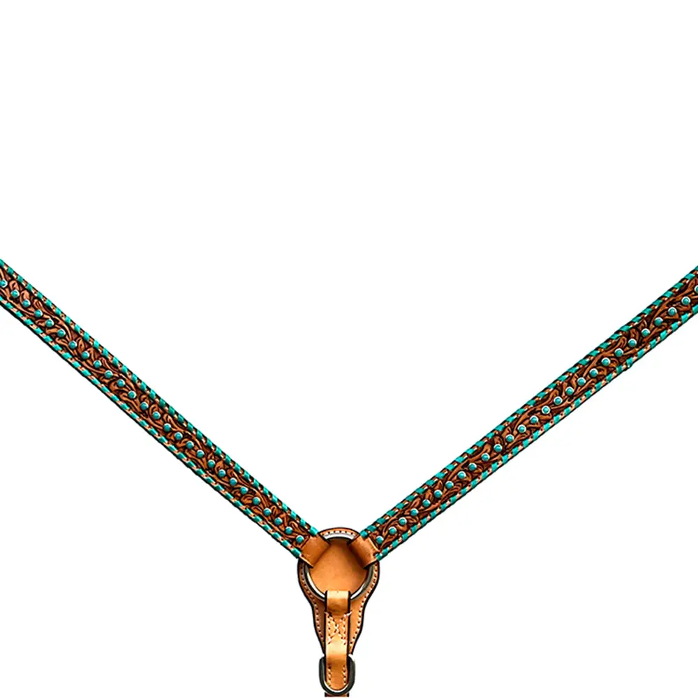 Bar H Equine Horse Genuine Leather Stud Breast Collar ,Headstall Tan 1
