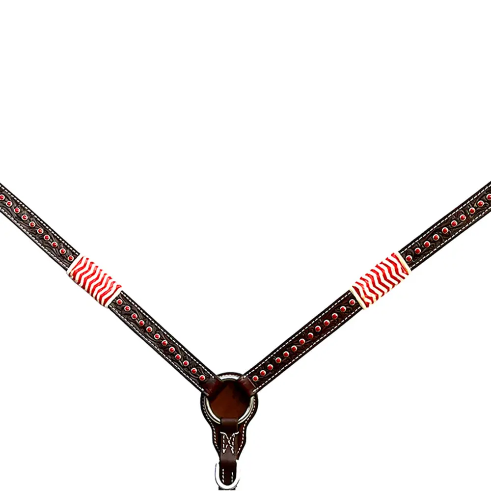 Bar H Equine Horse Genuine Leather Rawhide Stud Breast Collar ,Headstall Brown 1