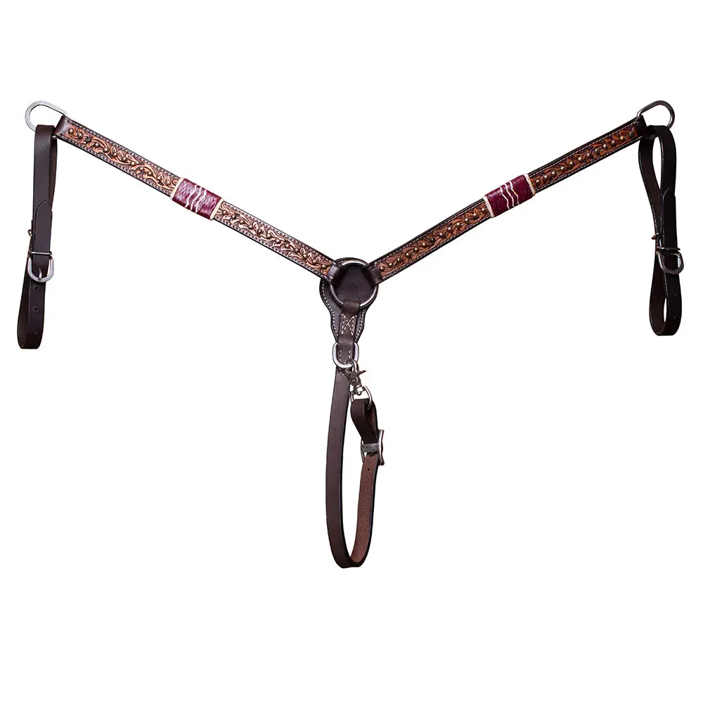 Bar H Equine Horse Hand Carved Breast Collar Headstall Genuine Leather Brown 1