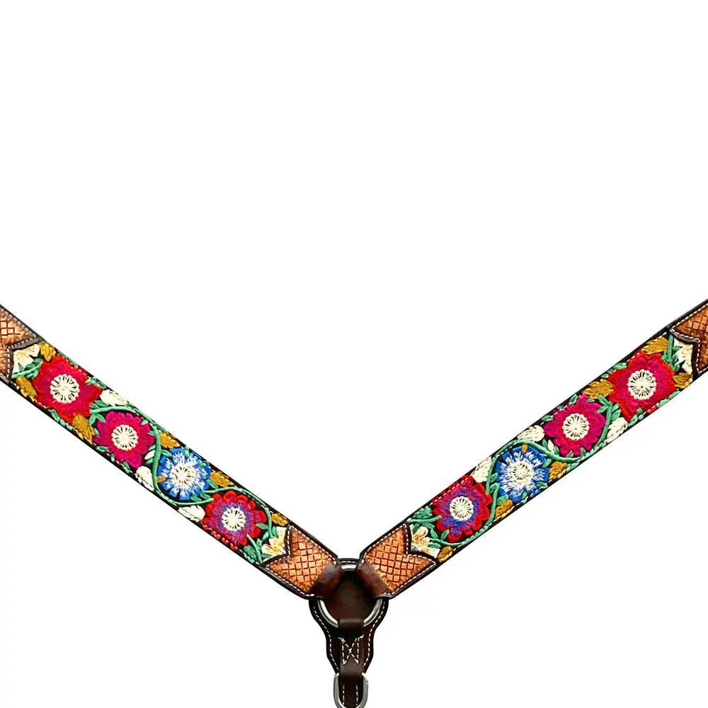 Bar H Equine Western Horse Floral Embroidery Design Genuine American Leather Tack Set 1