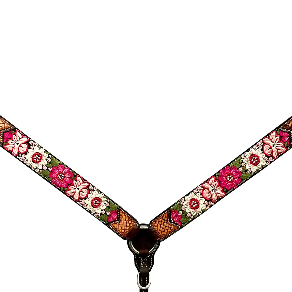 Bar H Equine Western Horse Floral Embroidery Design Genuine American Leather Tack Set 1