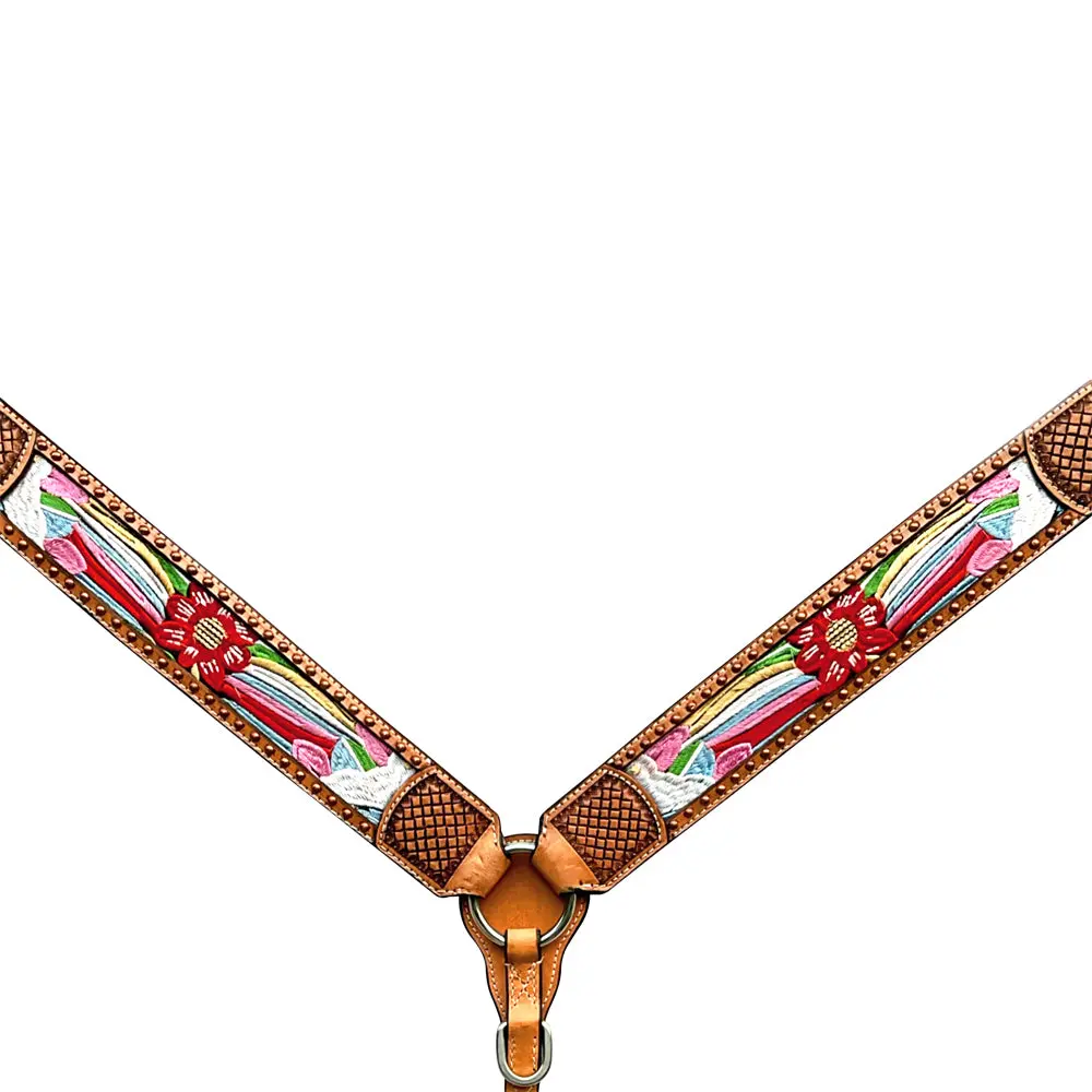 Bar H Equine Western Leather Horse Headstall & Breast Collar Tan 2