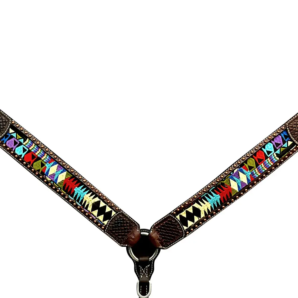 Bar H Equine Horse Genuine Leather Embroidery Design Breast Collar ,Headstall Brown 1