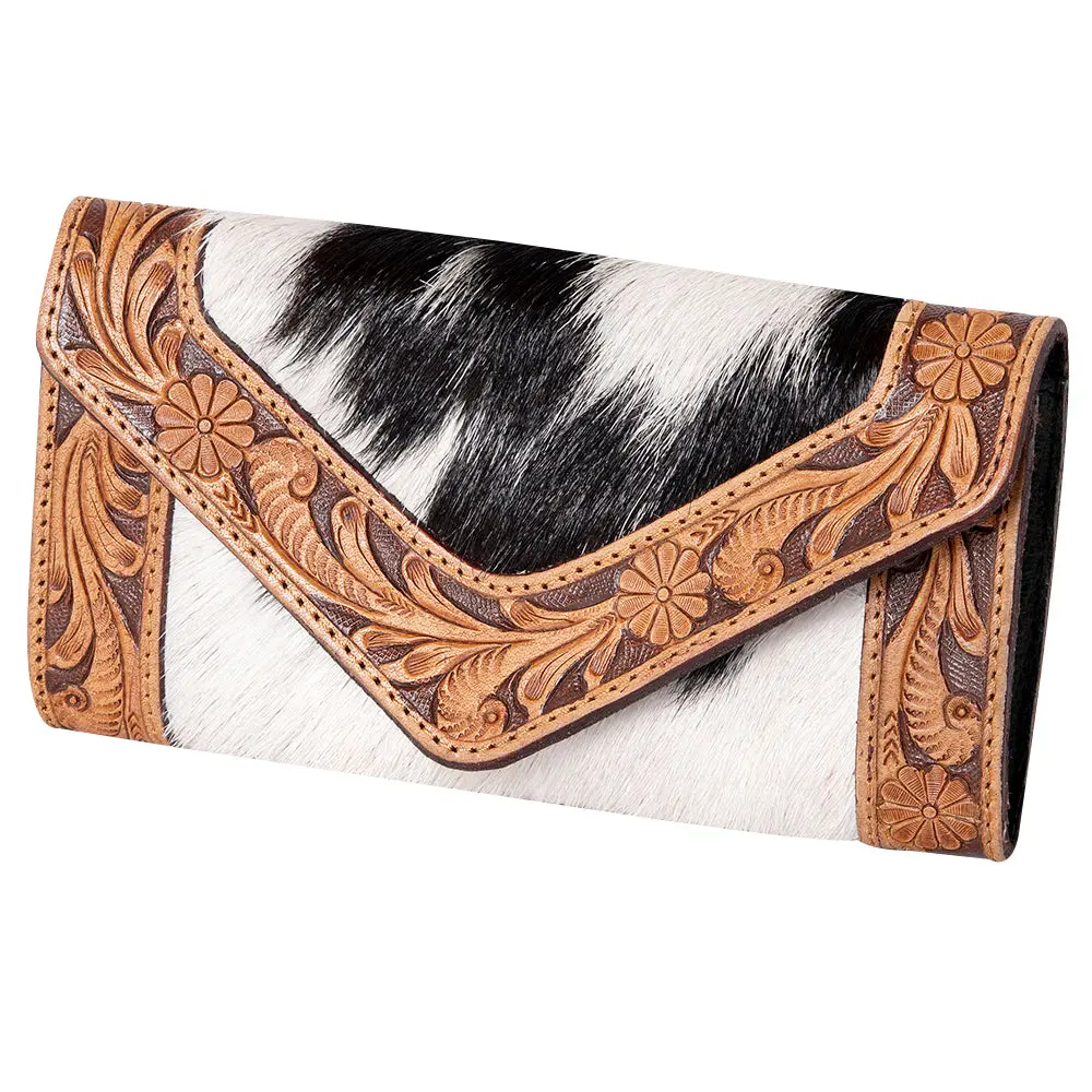 Ohlay Wallet Hand Tooled Hair-On Genuine Leather Women Bag Western Handbag Purse 1