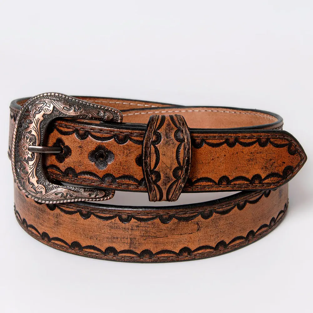 American Darling Beautifully Hand Tooled Brown Genuine Leather Belt Men And Women Western With Removable Buckle 1