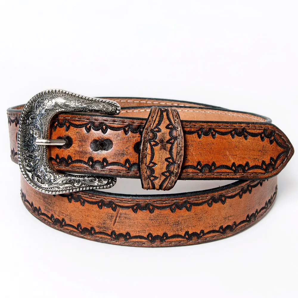 American Darling Beautifully Hand Tooled Brown Genuine Leather Belt Men And Women Western With Removable Buckle 1