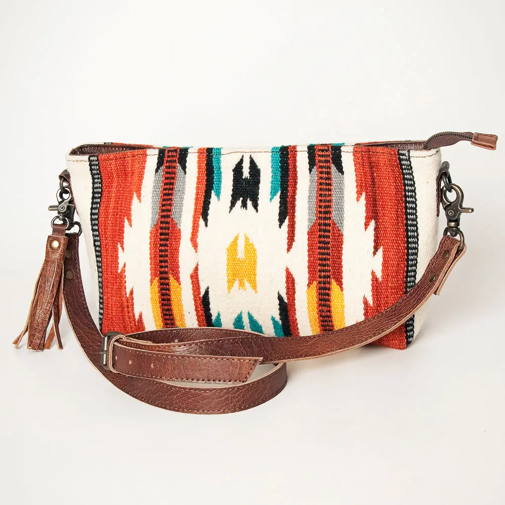 American Darling Wristlet Bag, Genuine Leather Western Purse With Hand Woven Saddle Blanket, Full Grain Leather Travel Clutch 1