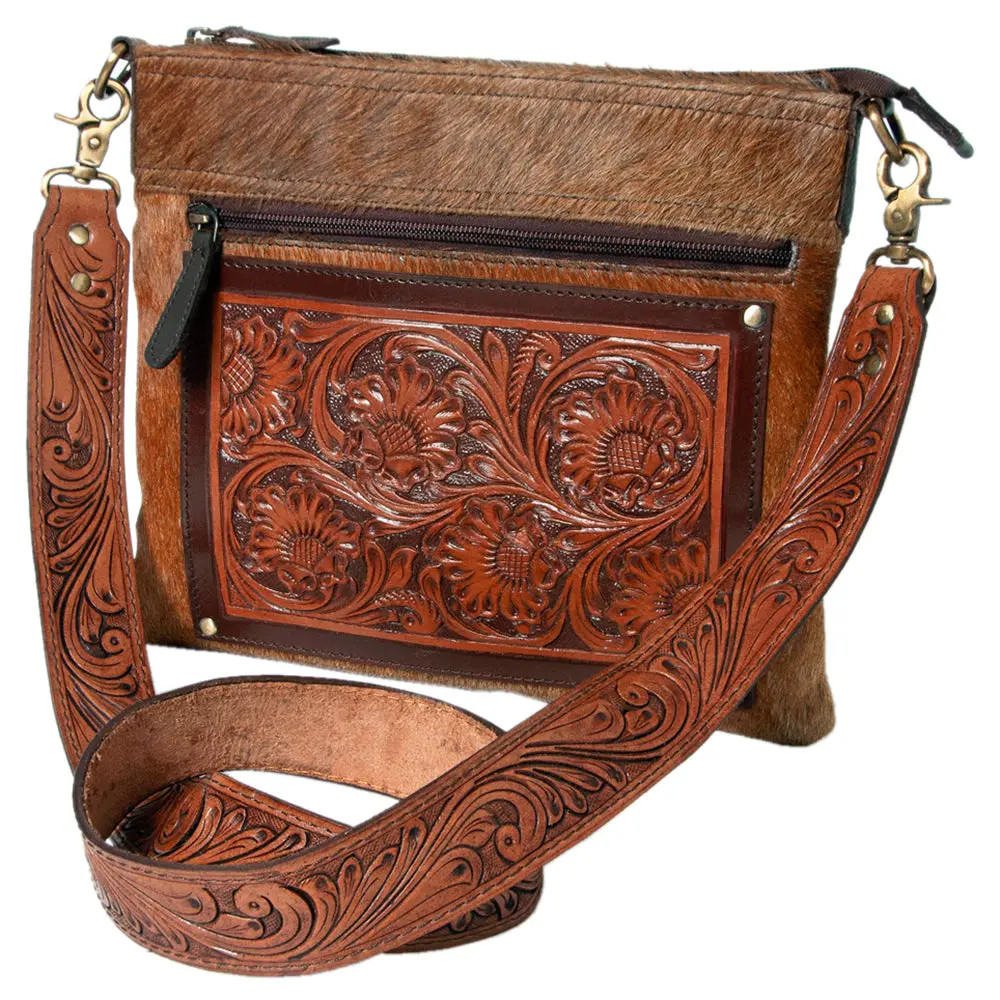 Kbk110 Ohlay Western Genuine Hair-On Leather Hand Tooled Women Crossbody Bags 1