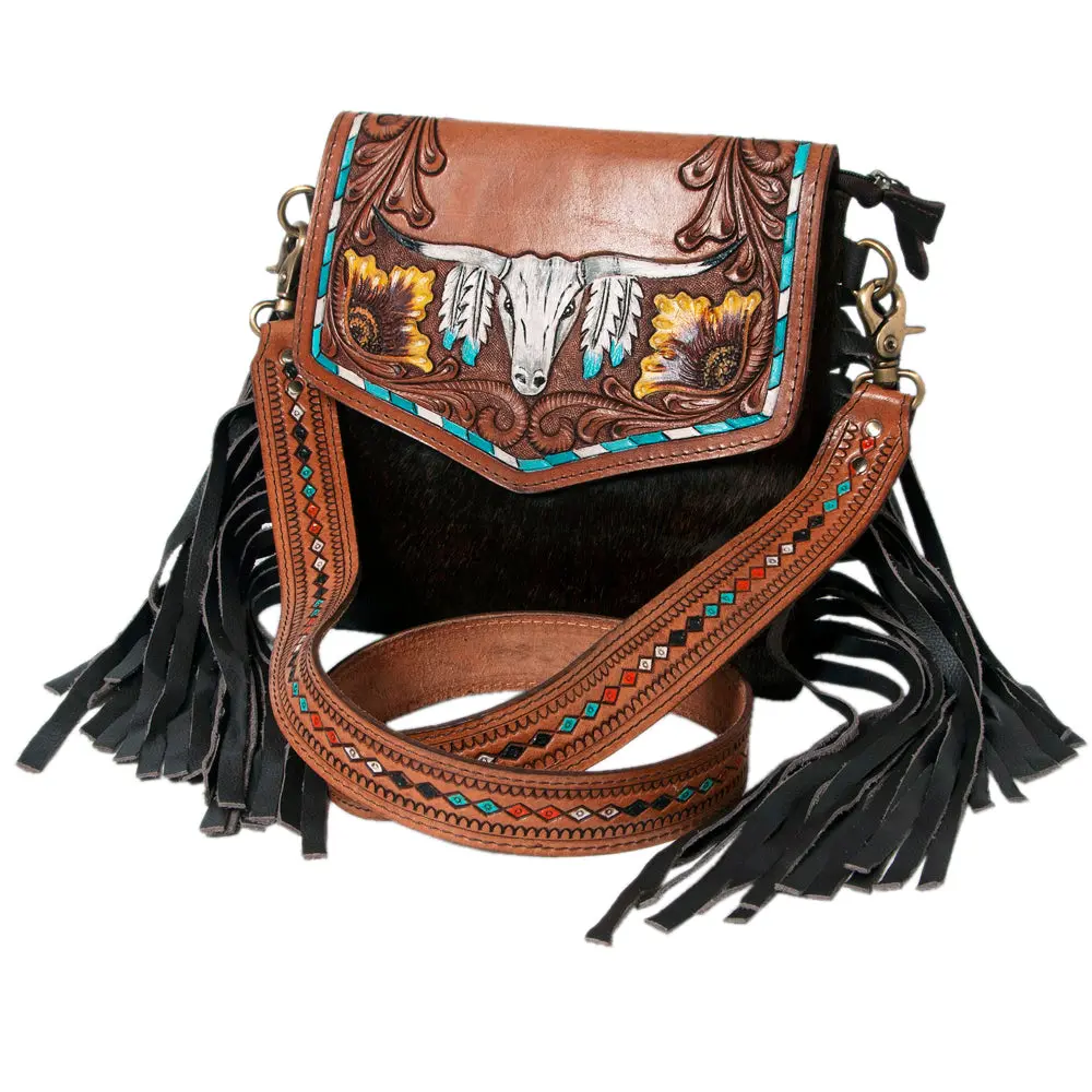 Ohlay Messenger Hand Tooled Hair-On Genuine Leather Women Bag Western Handbag Purse | Womens Handbags Belt For Summer 1