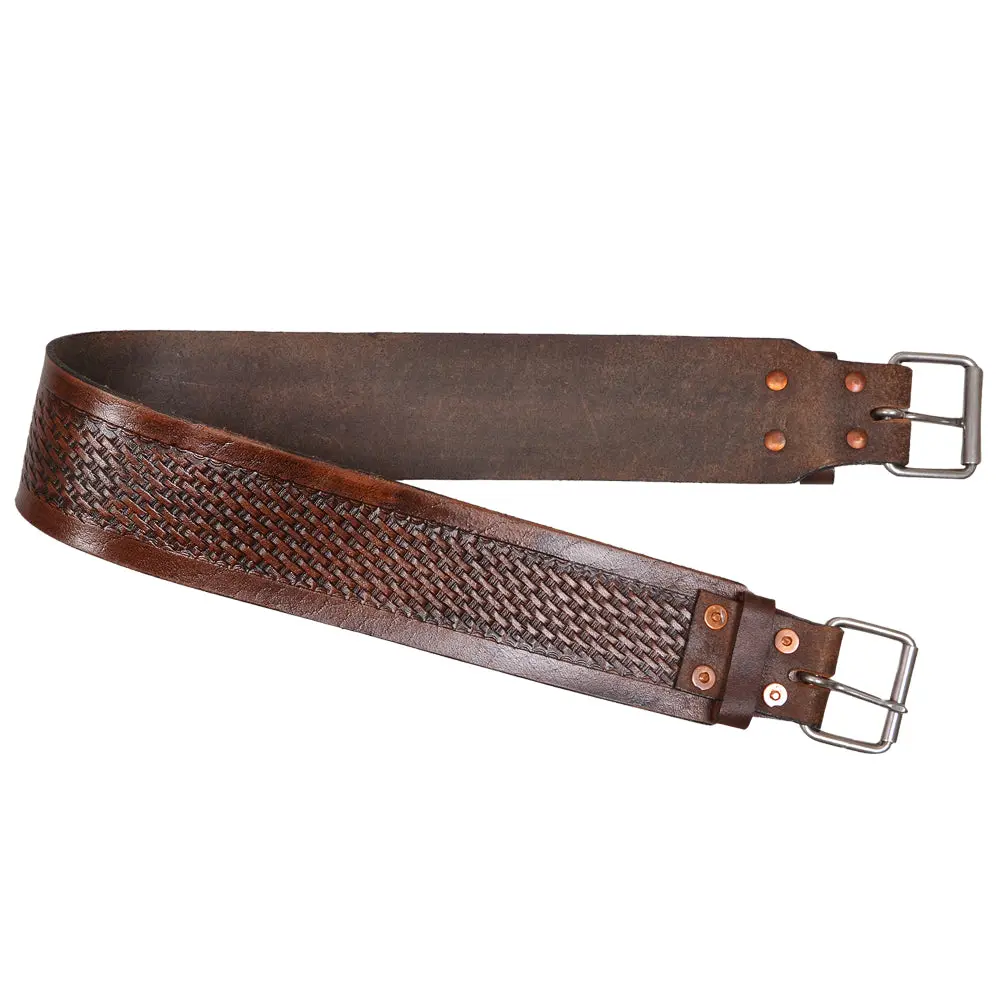 Horse Saddle Cinch Girth Handtooled Basketweave Leather Brown Comfytack By Hilason 1