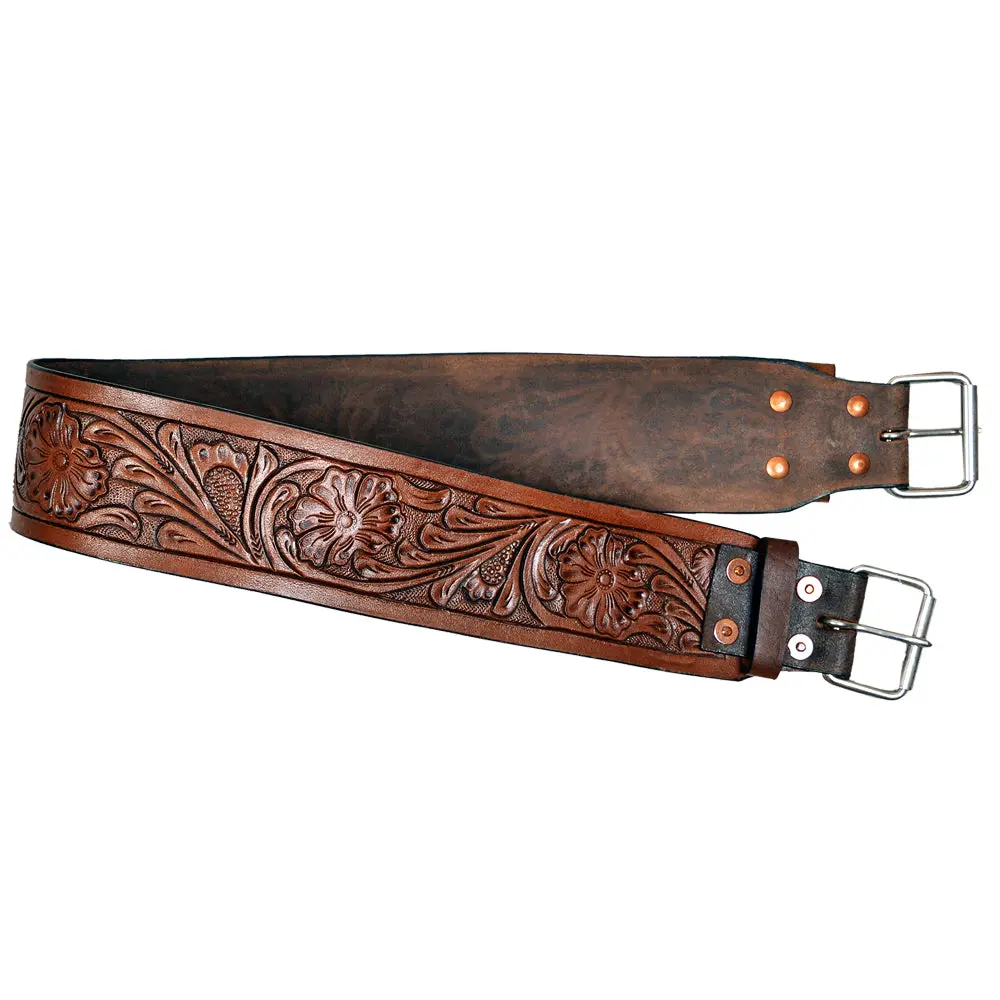 Horse Saddle Cinch Girth Handtooled Leather Antique Tan Comfytack By Hilason 1