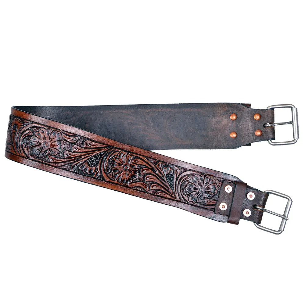 Horse Saddle Cinch Girth Handtooled Leather Antique Brown Comfytack By Hilason 1