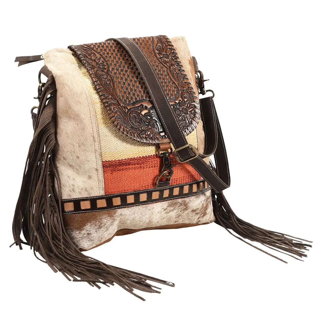Ohlay Messenger Hand Tooled Upcycled Wool Canvas Hair-On Genuine Leather Women Bag Western Handbag Purse Womens Handbags 1