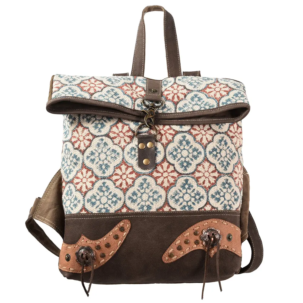 Ohlay Backpack Upcycled Canvas Genuine Leather Women Bag Western Handbag Purse | Womens Handbags Belt For Purses Summer 1