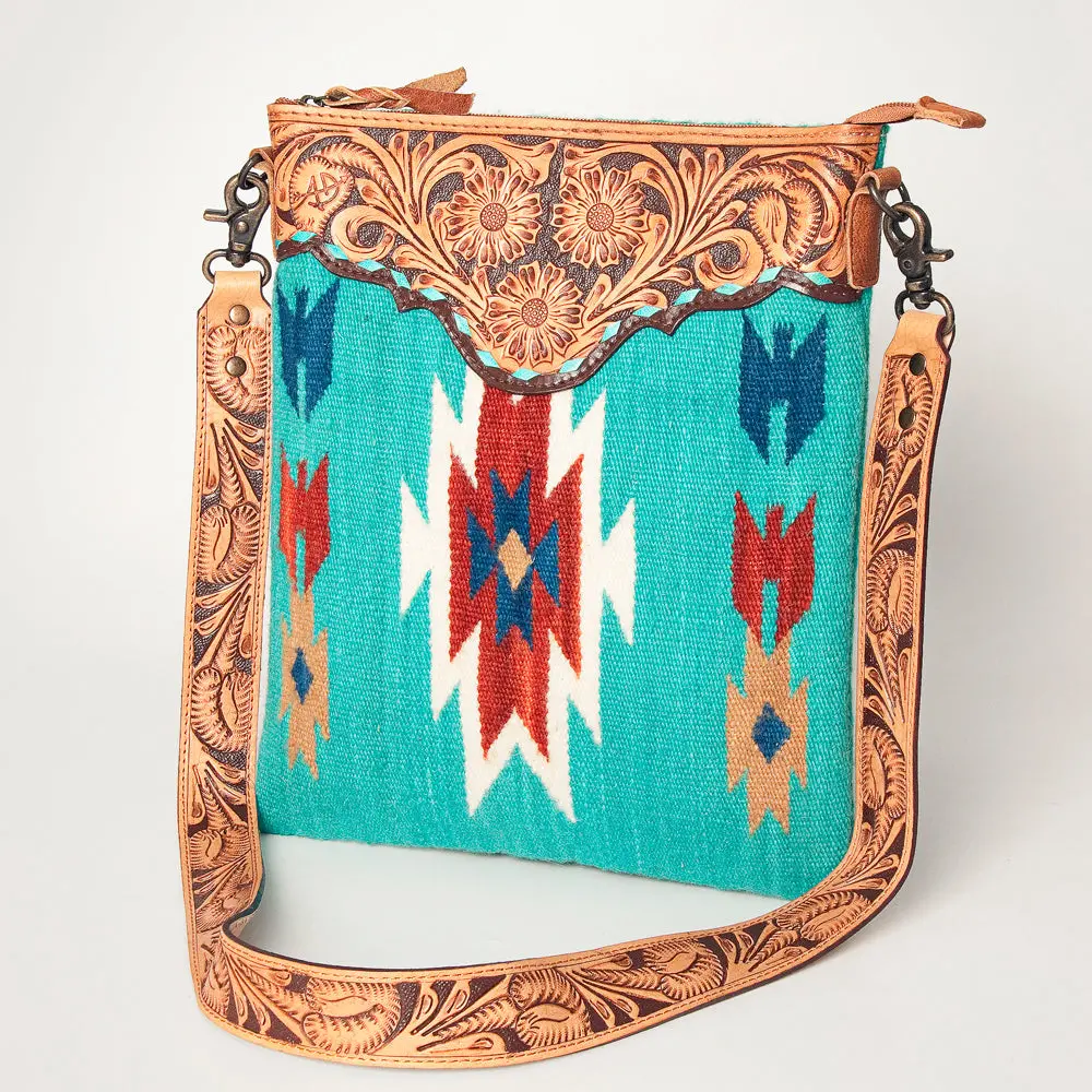 American Darling Large Cross Body Bag Hand Tooled Floral Carved Genuine Leather Hand Woven Saddle Blanket Western Purse For Women 1