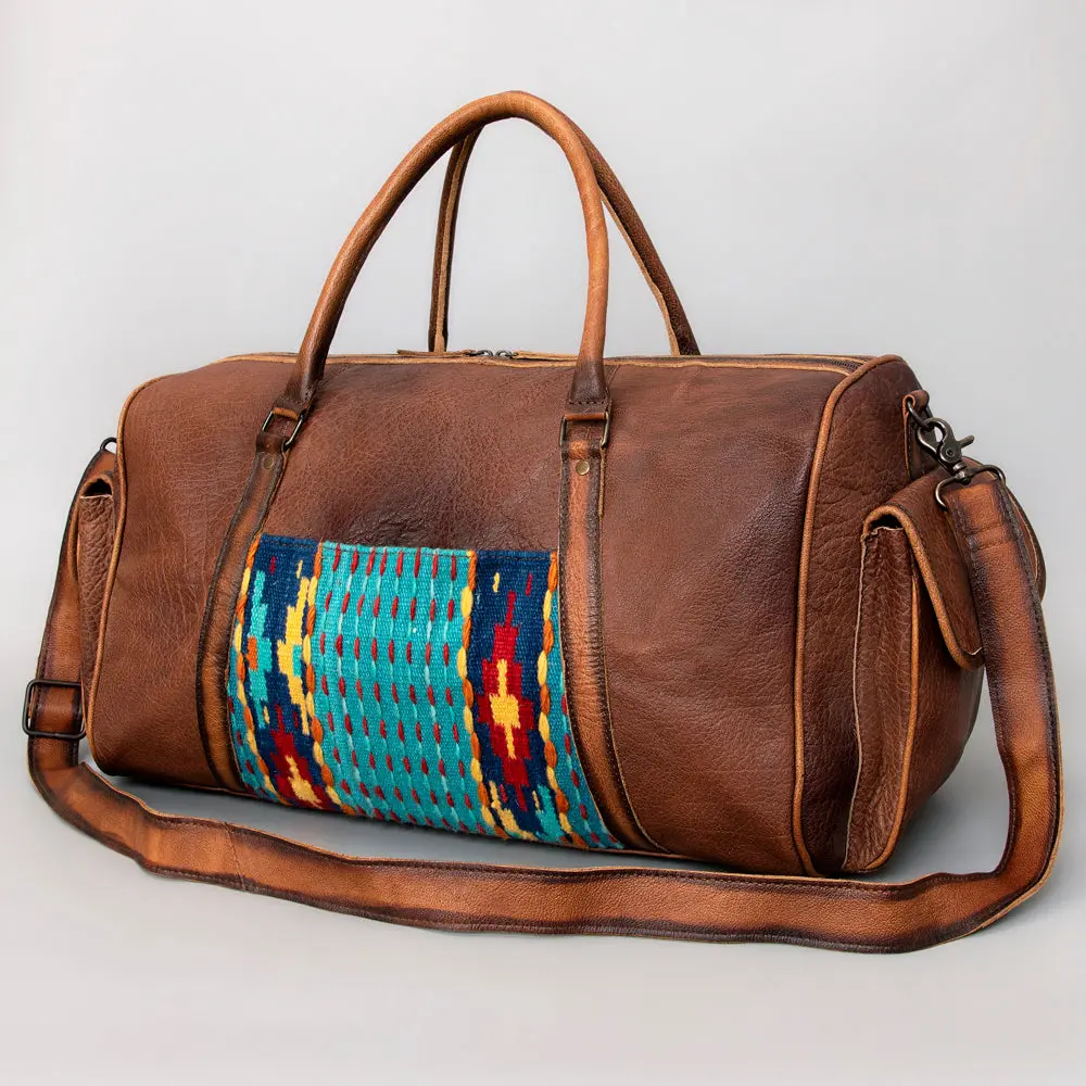 American Darling Duffel Bag Hand Woven Saddle Blanket Genuine Leather Travel Luggage Weekender For Men And Women 1