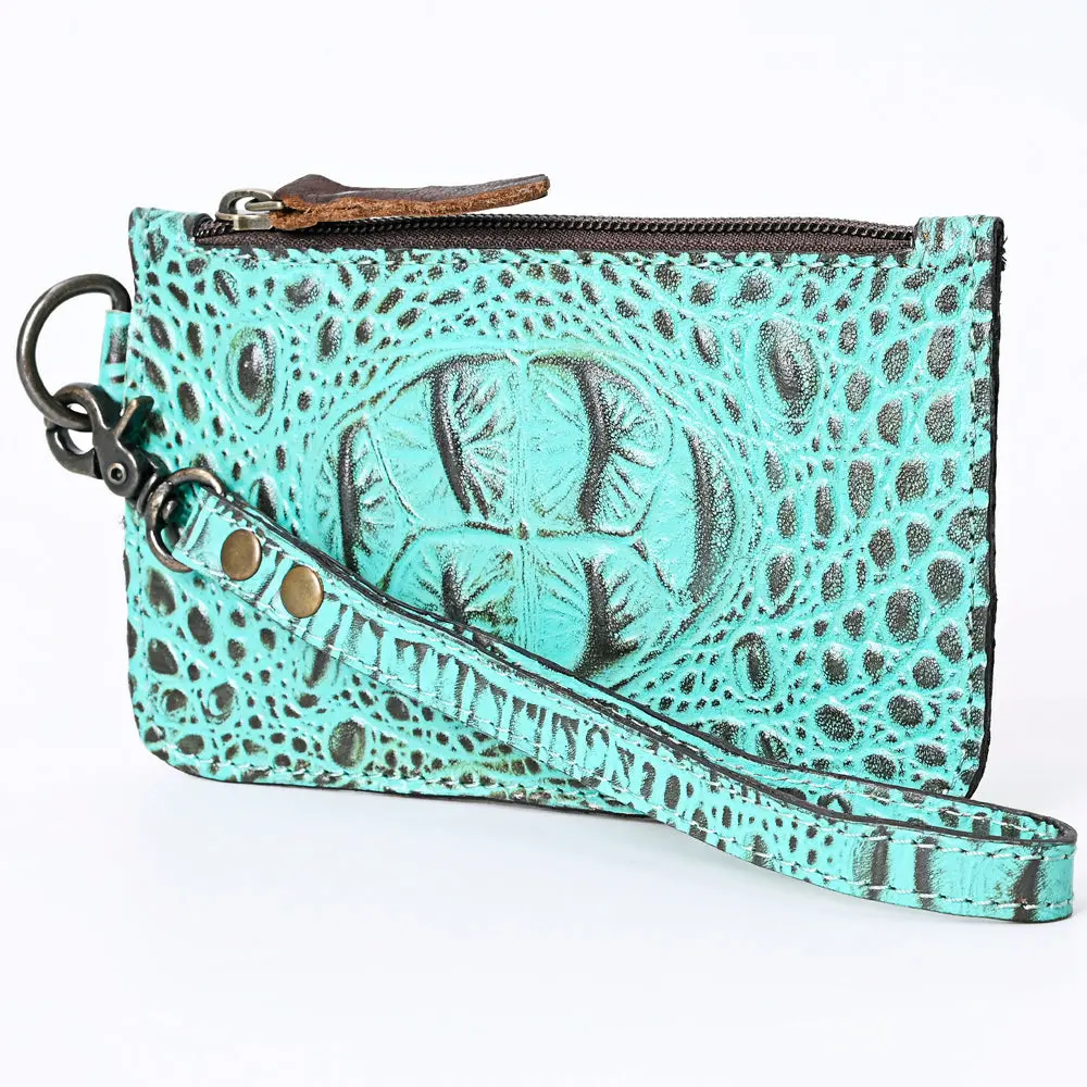 American Darling Western Leather Wristlet Bag, Crocodile Embossed Full Grain Genuine Leather, Eco-Friendly Artisan Clutch 1