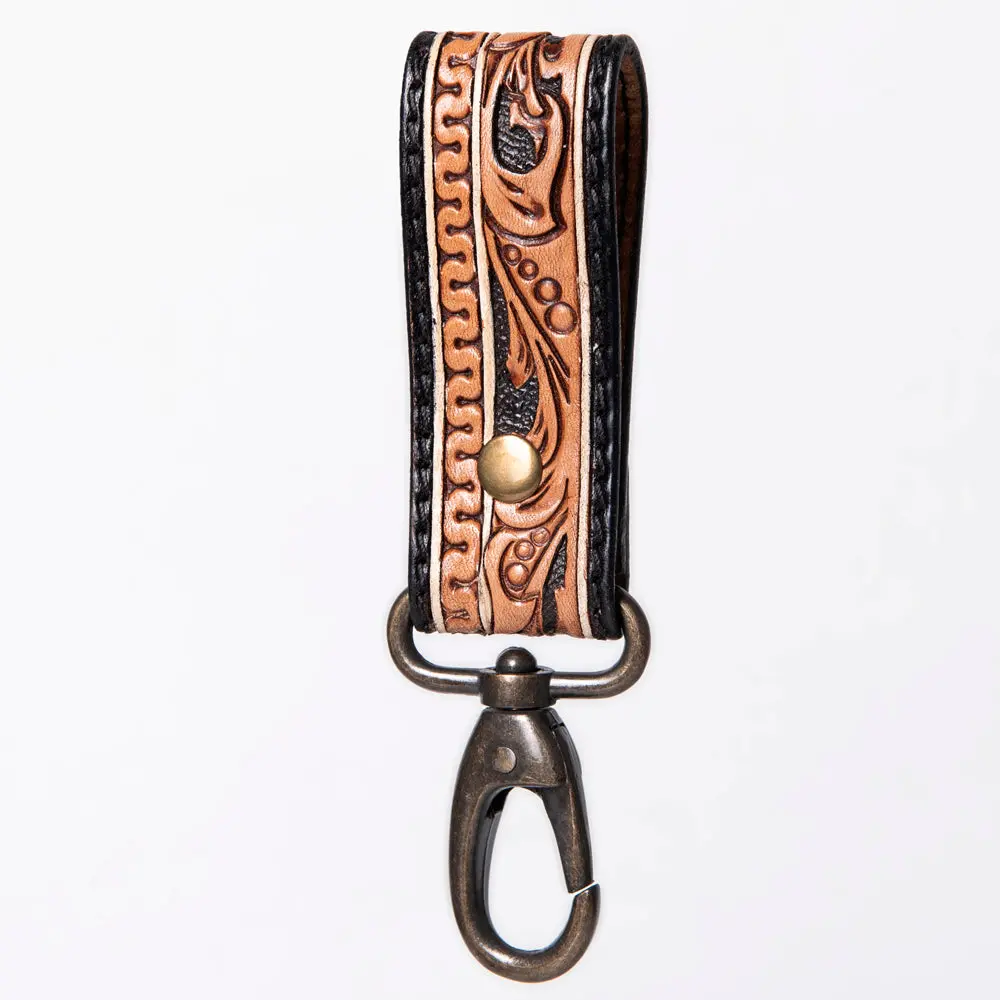 American Darling Adkr210a Hand Tooled Carved Genuine Leather Keyring 1