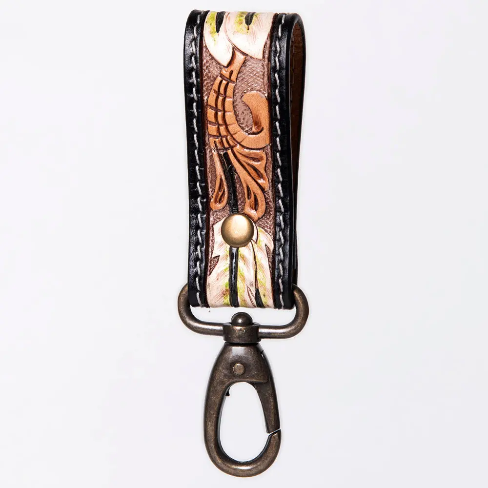 American Darling Adkr210b Hand Tooled Carved Genuine Leather Keyring 1