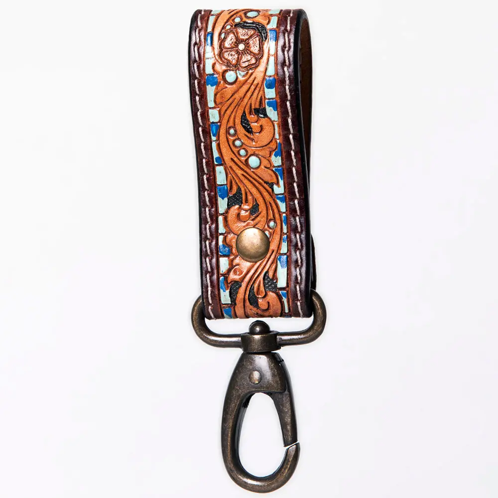 American Darling Adkr210c Hand Tooled Carved Genuine Leather Keyring 1