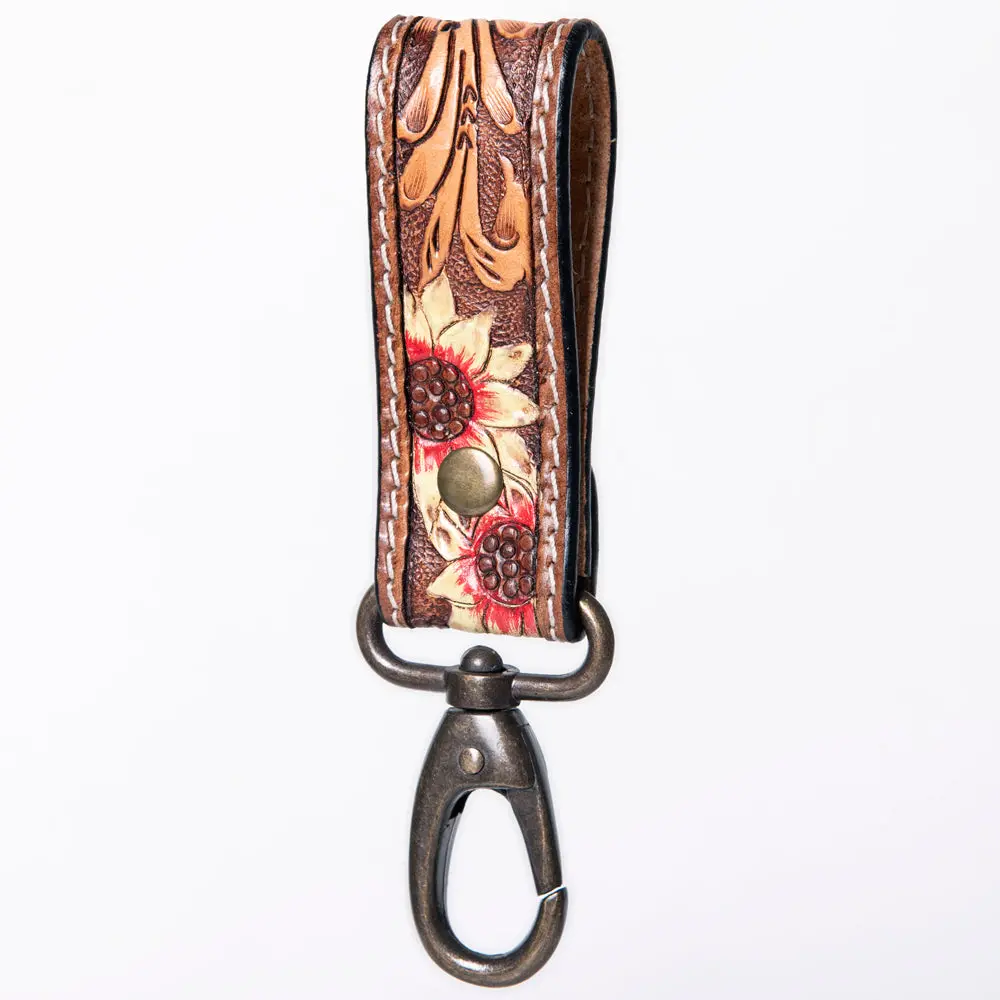 American Darling Adkr210g Hand Tooled Carved Genuine Leather Keyring 1