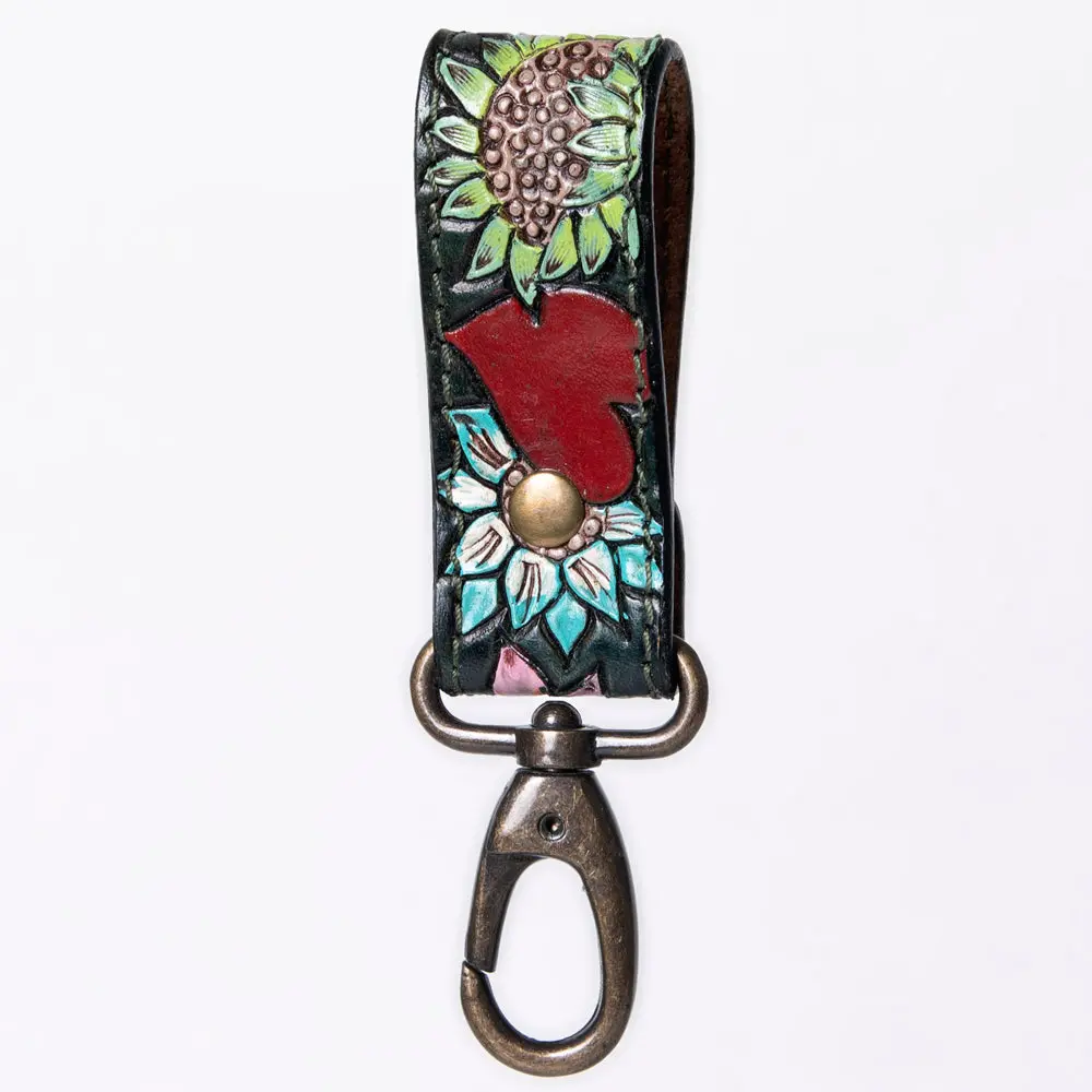 American Darling Adkr210h Hand Tooled Carved Genuine Leather Keyring 1