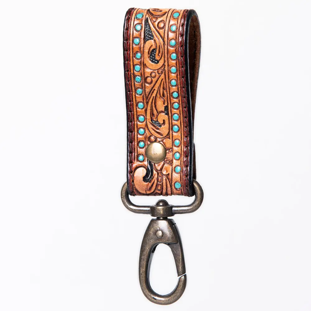 American Darling Adkr210j Hand Tooled Carved Genuine Leather Keyring 1
