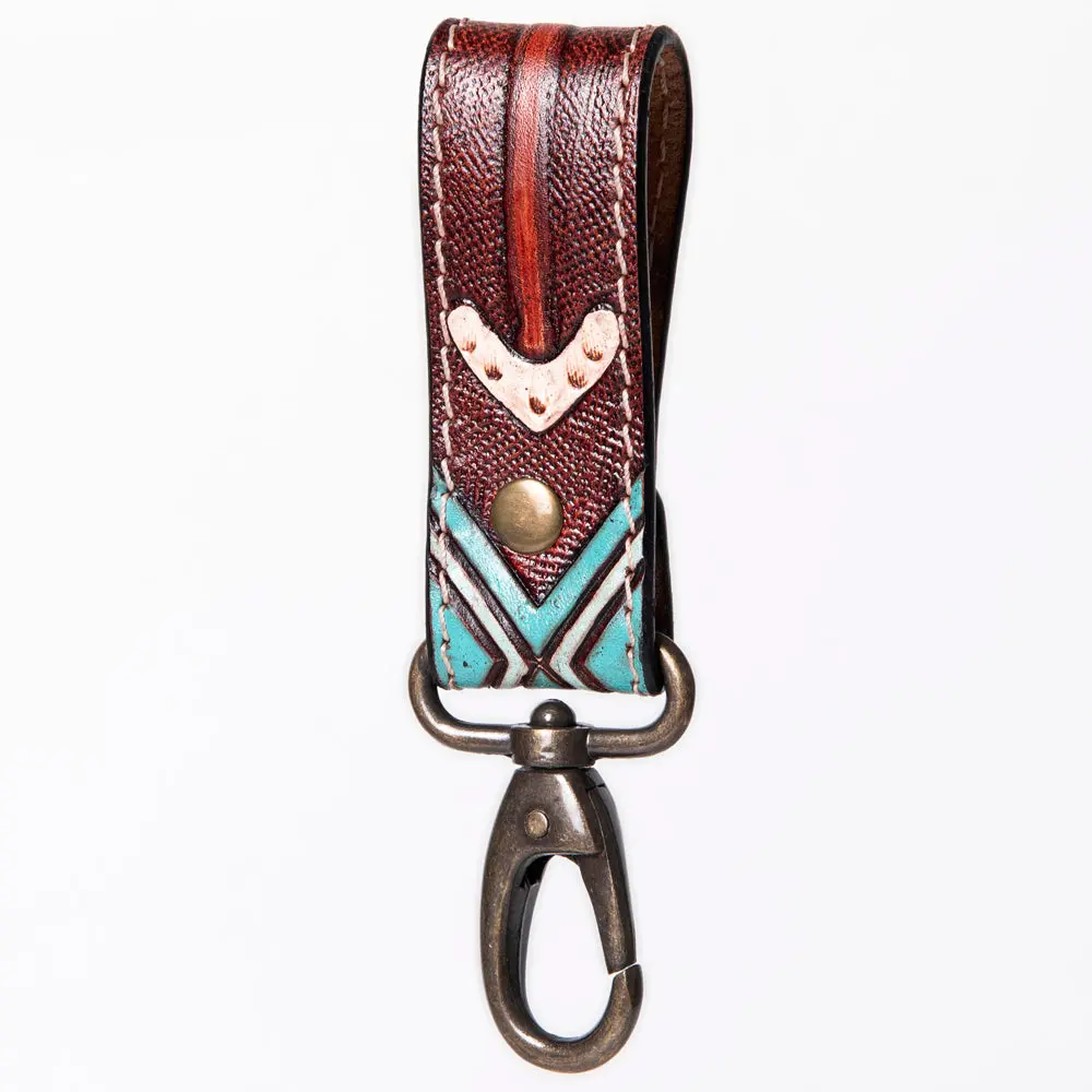 American Darling Adkr210n Hand Tooled Carved Genuine Leather Keyring 1