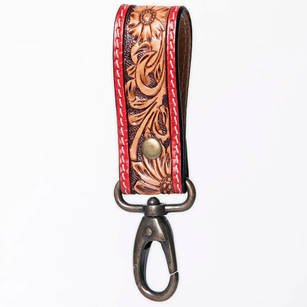 American Darling Adkr210o Hand Tooled Carved Genuine Leather Keyring 1