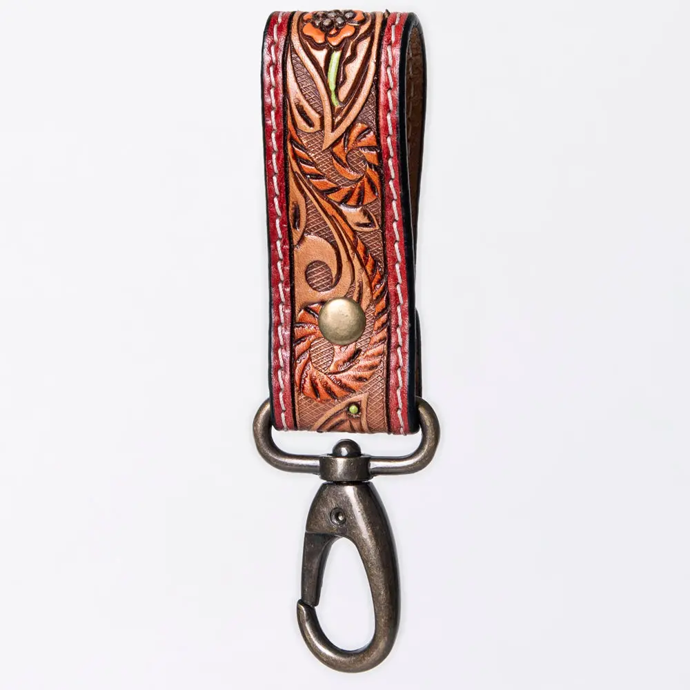 American Darling Adkr210q Hand Tooled Carved Genuine Leather Keyring 1