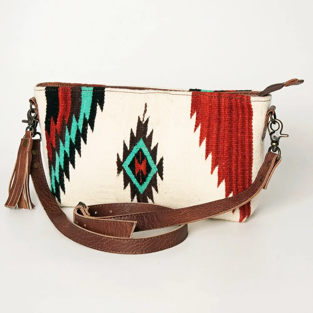 American Darling Wristlet Bag, Genuine Leather Western Purse With Hand Woven Saddle Blanket, Full Grain Leather Travel Clutch 1