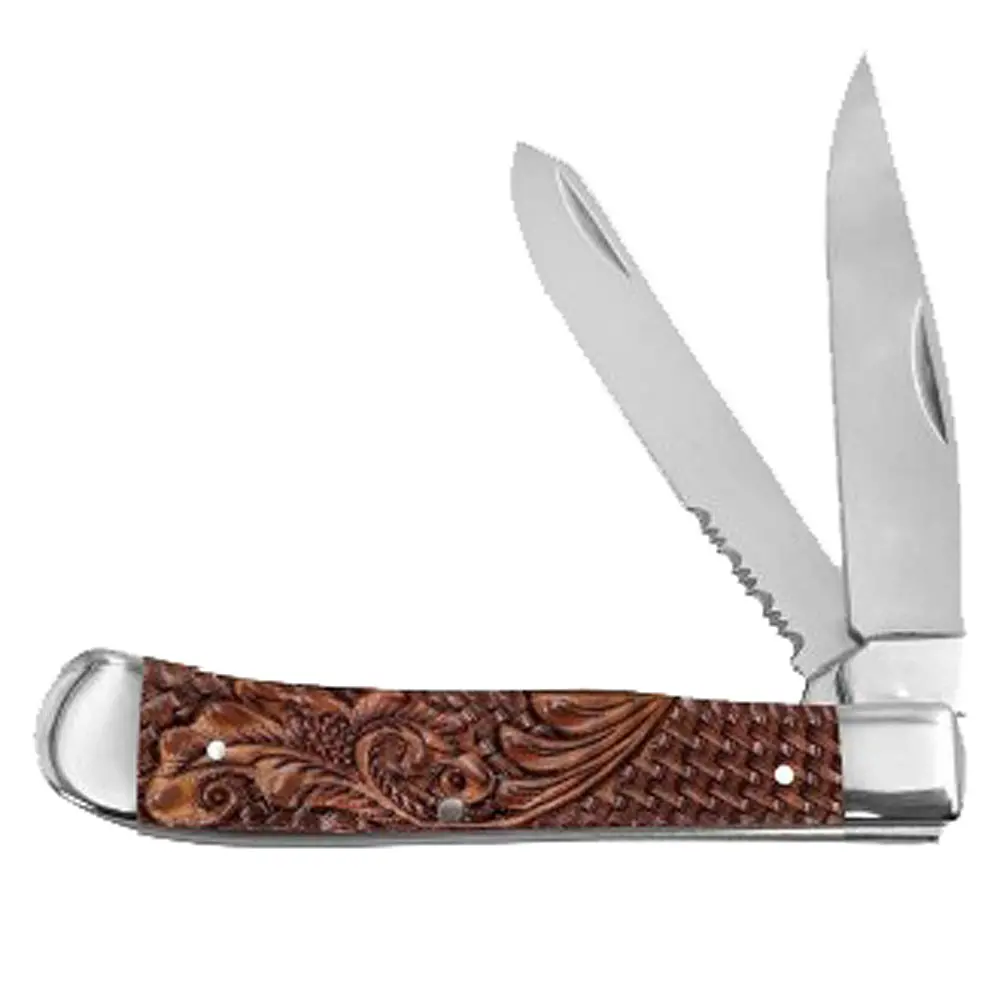 Twisted X Acrylic Trapper Leather Tooled Pocket Knife 1