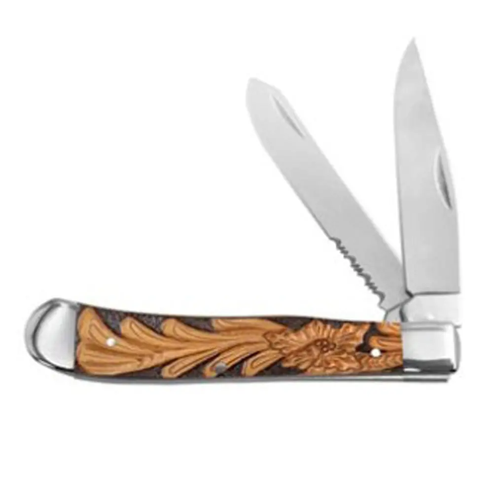 Twisted X Acrylic Trapper Leather Tooled Pocket Knife 1